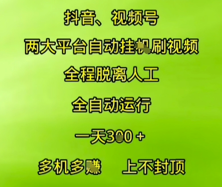 抖音视频号两大平台自动运行，全程脱离人工，自动获取收益，一天3张+，多机多挣，上不封顶【揭秘】-第一资源库