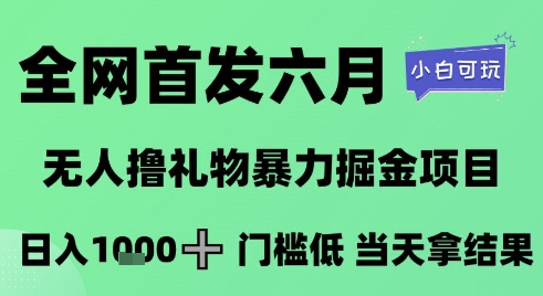 全网首发六月,无人撸礼物暴力掘金项目,日入1K+门槛低,当天拿结果,小白可玩【揭秘】-第一资源库