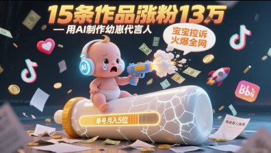 用AI制作幼崽代言人，宝宝的控诉火爆全网，15条作品涨粉13W，单号月入5位数实操教程-第一资源库
