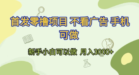 首发零撸项目 不看广告 手机可做 新手小白可以做 月入3k+【揭秘】-第一资源库