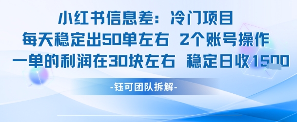 小红书信息差冷门项目一单利润30块每天稳定1.5k左右2个账号操作-第一资源库