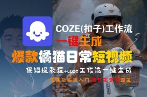 COZE(扣子)工作流一键生成爆款橘猫日常短视频，保姆级教程，零基础快速入门-第一资源库