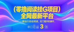 零撸阅读挂G项目，全网最新平台，一键运行自动阅读，无门槛手机操作，单日收益3张【揭秘】-第一资源库