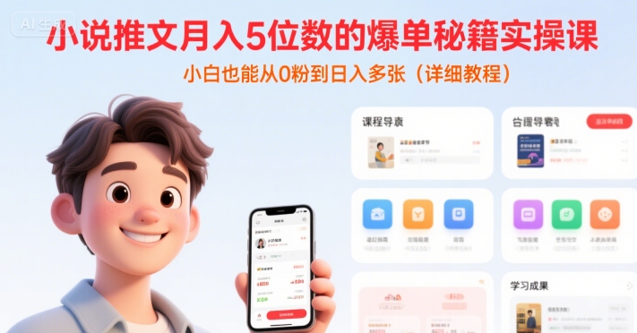 小说推文月入5位数的爆单秘籍实操课，，小白也能从0粉到日入多张(详细教程)-第一资源库