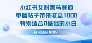 小红书女粉黑马赛道单篇帖子带来收益1k+,特别适合0基础的小白-第一资源库
