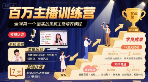 百万主播训练营,全网第一个最实战系统主播培养课程-第一资源库