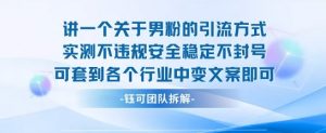 2025关于男粉的引流方式实测不违规安全稳定不封号可套到各个行业中变文案即可-第一资源库