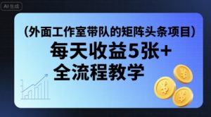 外面工作室带队的矩阵头条挂G项目，每天收益5张+，全流程教学【附全套工具】-第一资源库