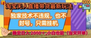 淘宝无人直播带货最新玩法，独家技术不违规，也不封号，全自动运行，只需挂着，  稳定日入2k【揭秘】-第一资源库