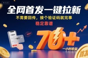 全网首发一键拉新项目，不需要回传，接个验证码就完事，稳定靠谱，一小时收益70+【揭秘】-第一资源库