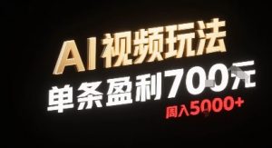 新型AI视频玩法每条视频盈利7张,一周搞了5k,小白可以玩无需剪辑添加音频即可-第一资源库