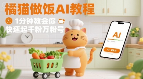 有趣的橘猫买菜做饭视频，用AI一键搞定，1分钟教会你，快速起千粉万粉号-第一资源库