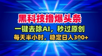 黑科技撸爆头条，一键去除AI，秒过原创，每天半小时，稳定日入3张+【揭秘】-第一资源库