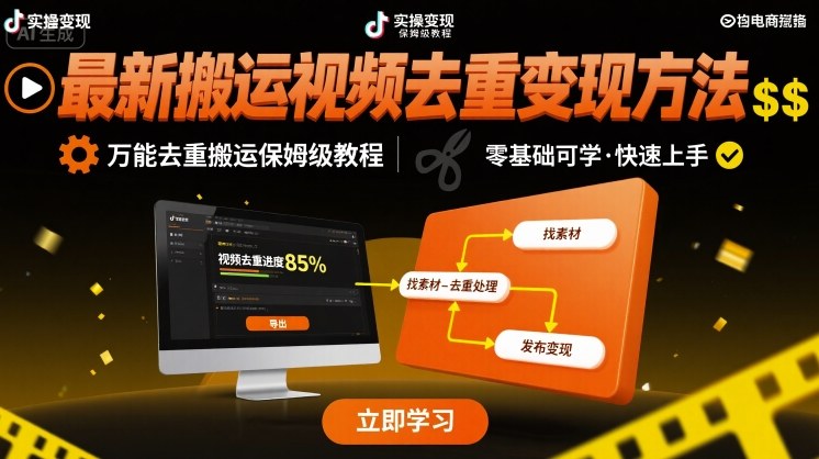最新搬运视频去重变现方法,万能去重搬运保姆级教程-第一资源库