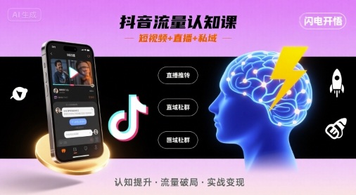 抖音流量认知课，短视频+直播+私域，认知提升，闪电开悟-第一资源库