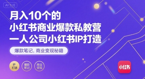 月入10个的小红书商业爆款私教营,一人公司小红书IP打造,爆款笔记,商业变现秘籍-第一资源库