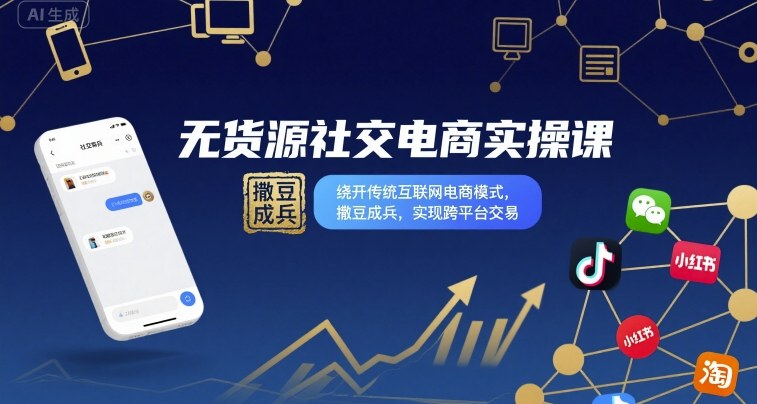 无货源社交电商实操课，绕开传统互联网电商模式，撒豆成兵，实现跨平台交易-第一资源库