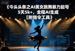 今日头条之AI美女跳舞暴力起号，5天1k+，全程AI生成【附指令工具】-第一资源库