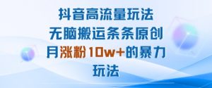 抖音高流量玩法：无脑搬运条条原创，月涨粉10w+的暴力玩法-第一资源库