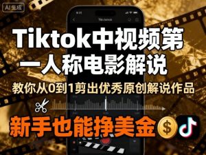 Tiktok中视频第一人称电影解说,教你从0到1剪出一个优秀的原创解说作品,新手也能挣美金-第一资源库