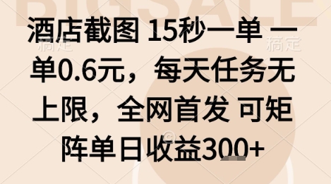酒店截图项目,15秒一单,一单0.6米,每天任务无上限,全网首发可矩阵单日收益3张+【揭秘】-第一资源库