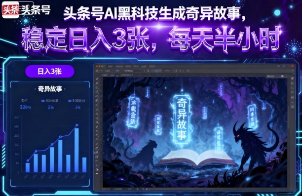 头条号AI黑科技生成奇异故事，稳定日入3张，每天半小时-第一资源库