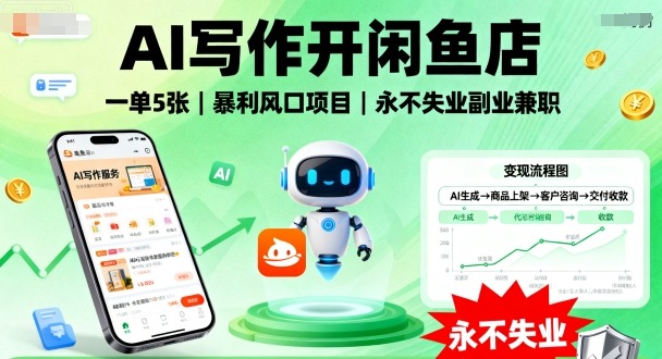 AI写作开闲鱼店，一单5张，暴利风口项目，永不失业副业兼职【全网首发】-第一资源库