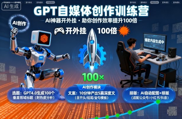 GPT自媒体创作训练营：AI神器开外挂，助你创作效率提升100倍-第一资源库
