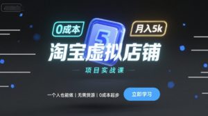淘宝虚拟店铺项目实战课,一个人也能做,无需货源、0成本起步,月入5k-第一资源库