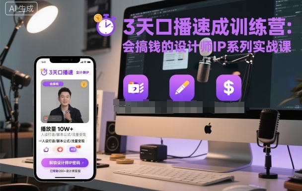 3天口播速成训练营，会搞钱的设计师IP系列实战课-第一资源库