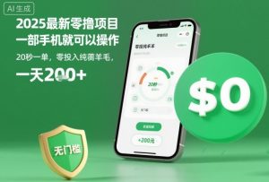 2025最新零撸项目，一部手机就可以操作，20秒一单，零投入纯薅羊毛，无门槛，一天200+【揭秘】-第一资源库