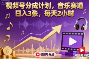 视频号分成计划,音乐赛道,日入3张,每天2小时-第一资源库