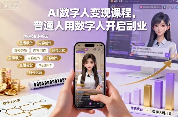 AI数字人变现课程,普通人用数字人开启副业-第一资源库