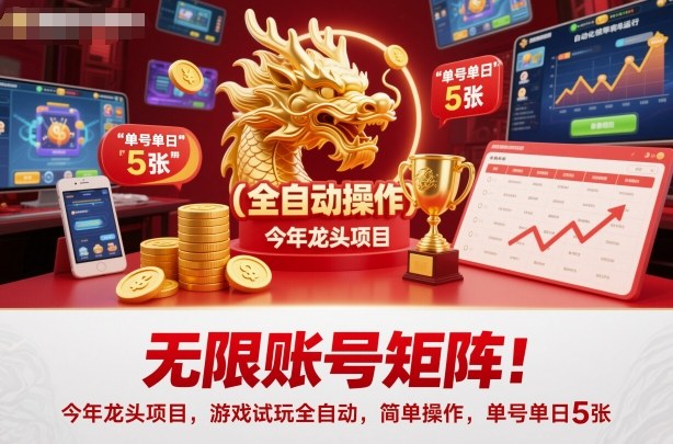 无限账号矩阵!今年龙头项目,游戏试玩全自动,简单操作,单号单日5张【揭秘】-第一资源库