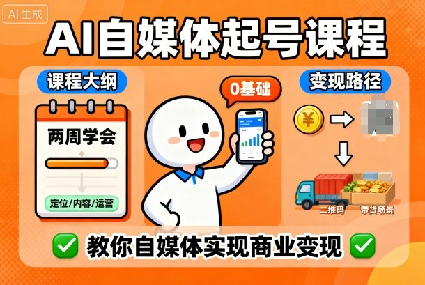 AI自媒体起号课程，0基础小白两周学会，教你自媒体实现商业变现-第一资源库