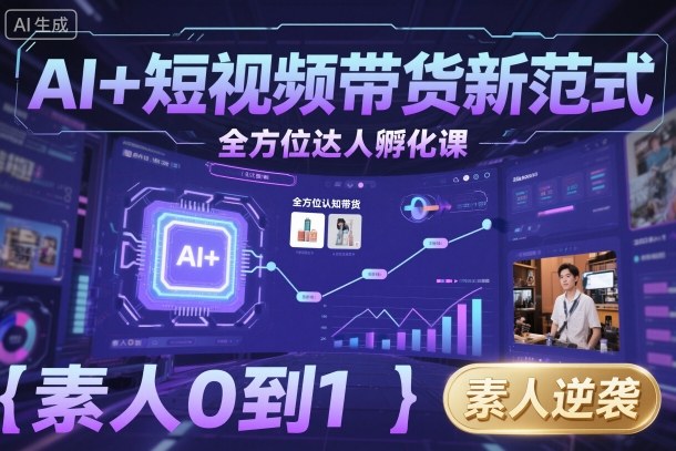 AI+短视频带货新范式全方位达人孵化课,素人也可以从0到1,全方位认知短视频带货-第一资源库