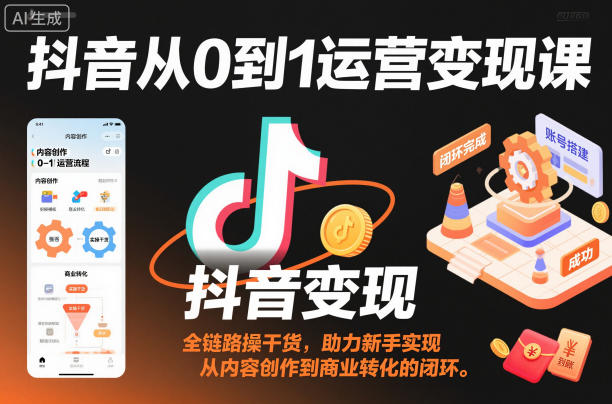 抖音从0到1运营变现课，全链路实操干货，助力新手实现从内容创作到商业转化的闭环-第一资源库