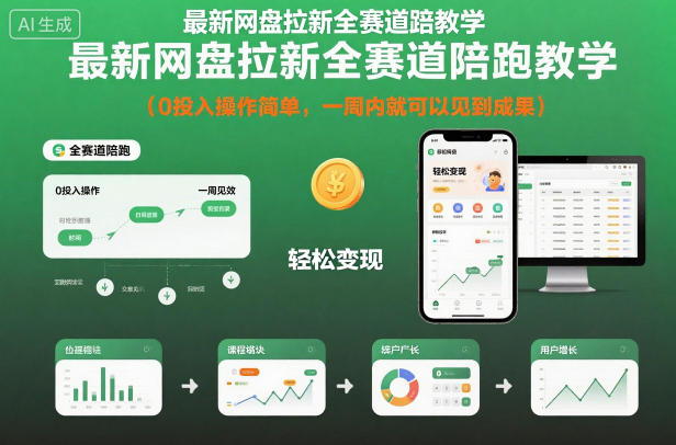 最新网盘拉新全赛道陪跑教学,0投入操作简单,一周内就可以见到成果-第一资源库