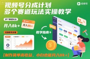 视频号分成计划多个赛道玩法实操教学,制作简单高收益,小白也能月入8k+-第一资源库