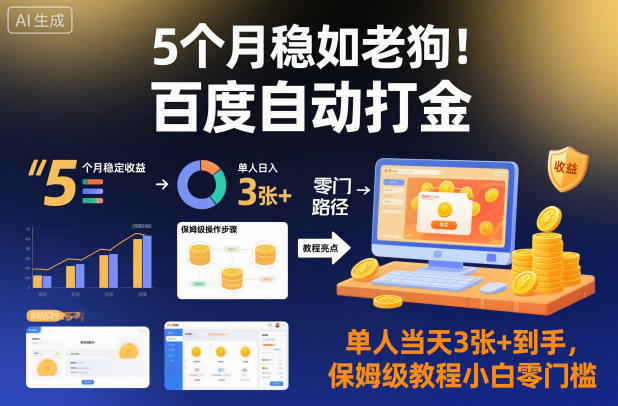 5个月稳如老狗！百度自动打金，单人当天3张+到手，保姆级教程小白零门槛【揭秘】-第一资源库