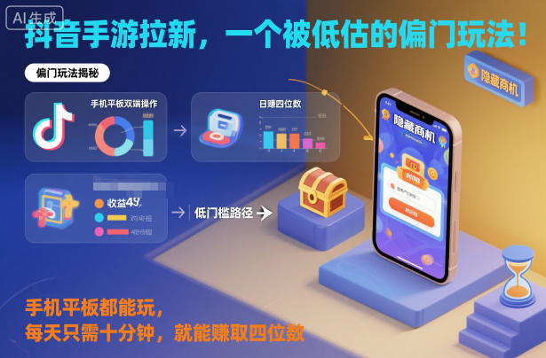 抖音手游拉新，一个被低估的偏门玩法！手机平板都能玩，每天只需十分钟，就能賺取四位数【揭秘】-第一资源库