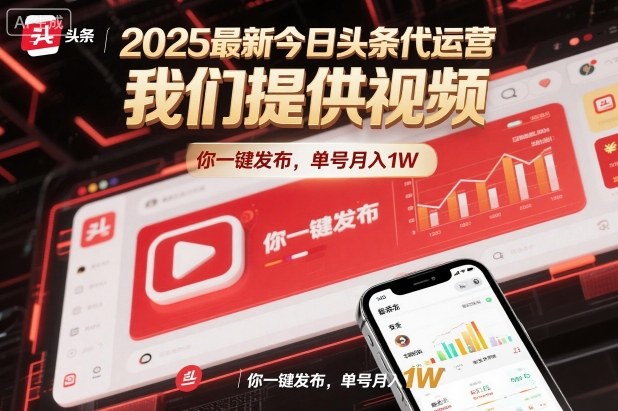 2025最新今日头条代运营，我们提供视频，你一键发布，单号月入1W【揭秘】-第一资源库