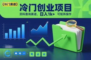 冷门创业项目，资料查询赛道，日入1k+，可矩阵操作-第一资源库