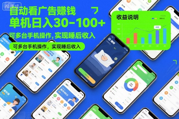 自动看广告賺钱,单机日入30-100+,可多台手机操作,实现睡后收入【揭秘】-第一资源库