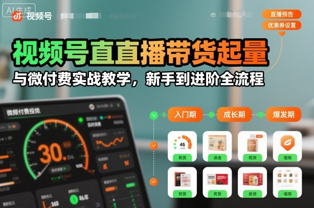 视频号直播带货起量与微付费实战教学,新手到进阶全流程-第一资源库