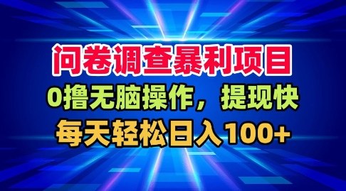 问卷调查暴利项目,0撸无脑操作,提现快,每天轻松日入100+【揭秘】-第一资源库