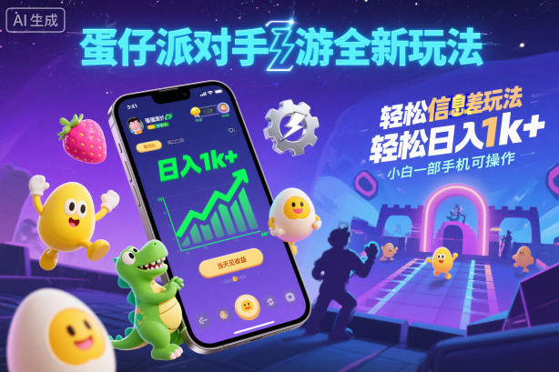 蛋仔派对手游全新玩法,轻松日入1k+,风口信息差玩法,当天见收益,小白一部手机可操作-第一资源库