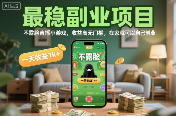 最稳副业项目，不露脸直播小游戏，收益高无门槛，一天收益1k+，在家就可以自己创业【揭秘】-第一资源库