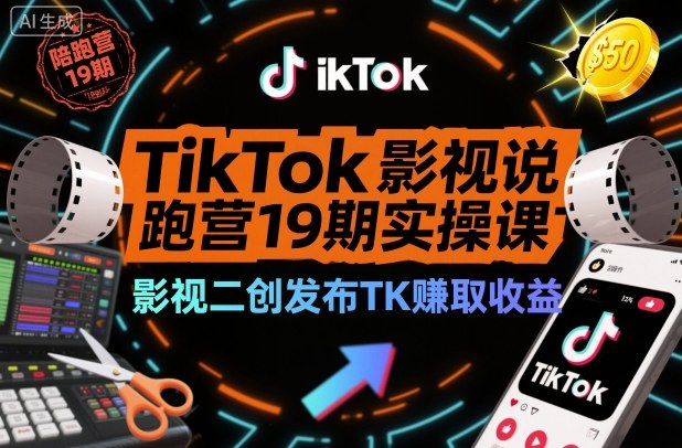 TikTok影视解说陪跑营19期实操课,影视二创发布TK賺取收益,万播收益50美金(更新)-第一资源库