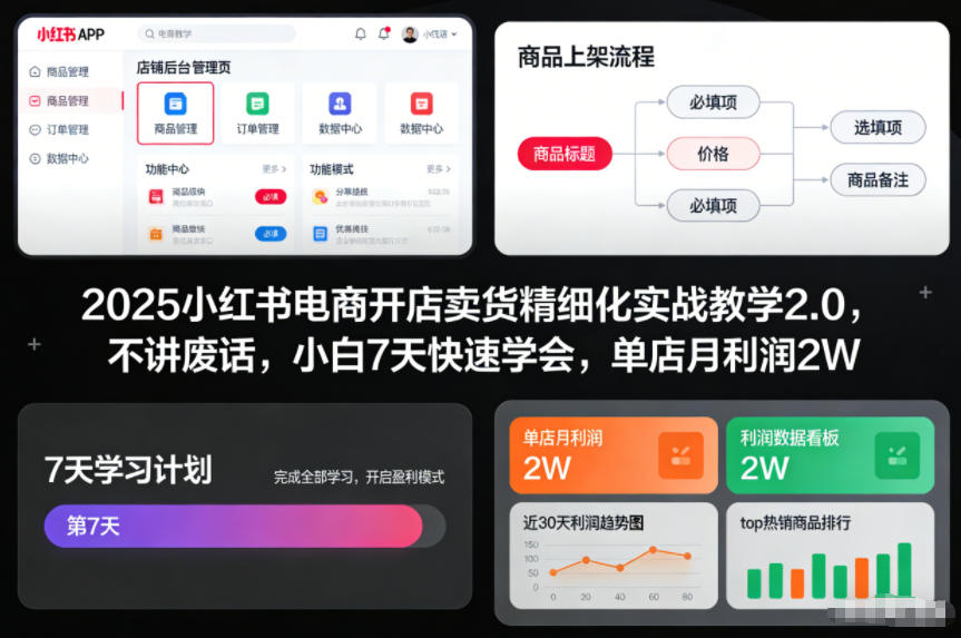 2025小红书电商开店卖货精细化实战教学2.0,不讲废话,小白7天快速学会,单店月利润2W-第一资源库